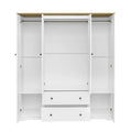 Freestanding 4 - Door Wardrobe Armoire with 2 Drawers and Hanging Rods for Clothes Storage