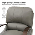 Set of 2 Alex Mid - Century Modern Genuine Leather Manual Recliners with Curved Wooden Arms